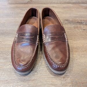 Quoddy Men's Penny Loafer Brown Leather Vibram Honey Lug Sole Size 9.5